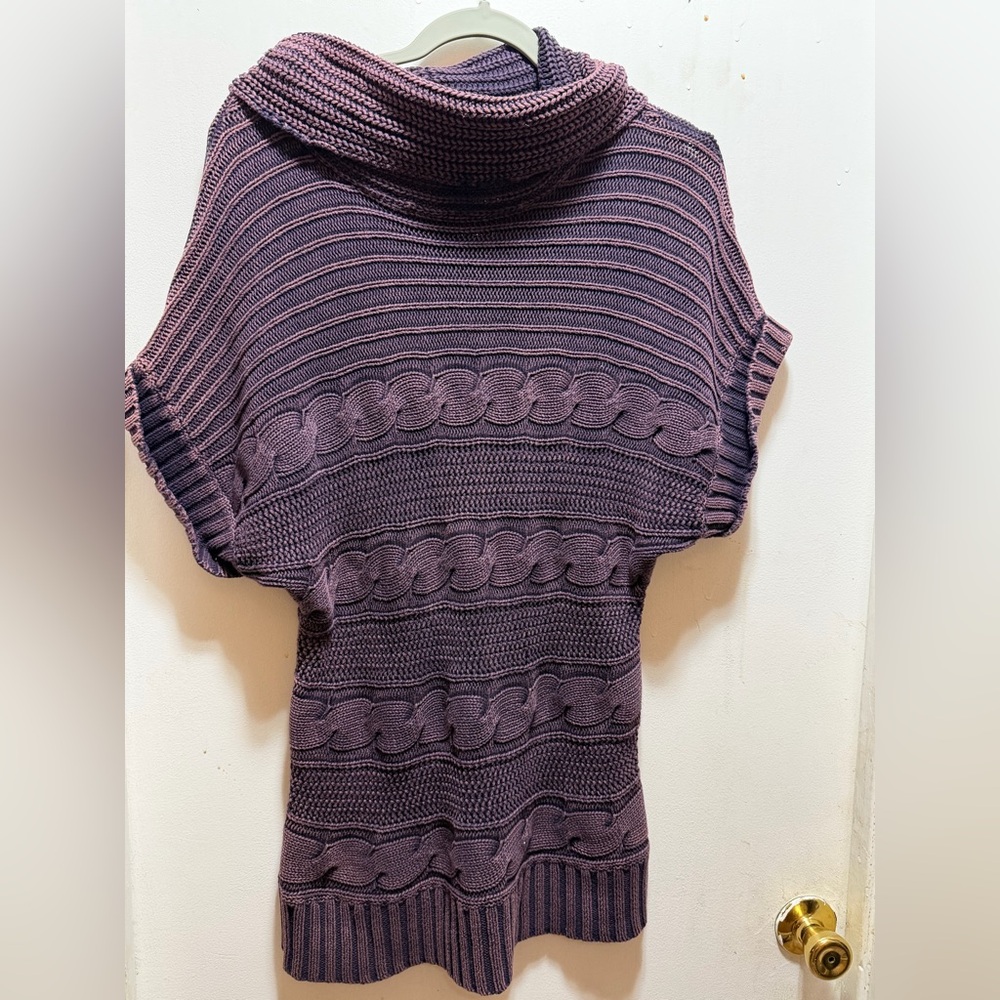 Nine West Purple Cowl Neck Cable Knit Sweater